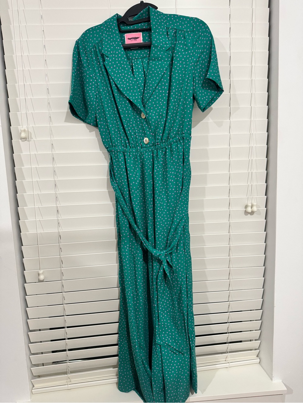 kate spade Teal Green Polka Dot Maxi Dress with Tie Waist